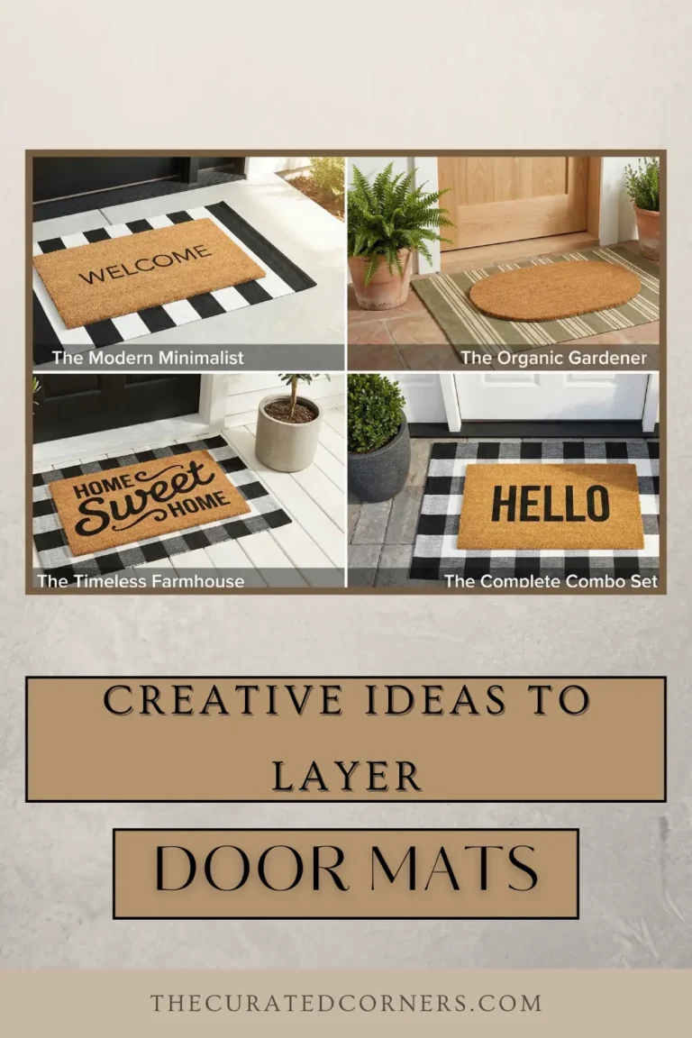Layered outdoor mat ideas showing different front door styles including modern, farmhouse, and minimalist doormat layering for welcoming entryway decor.